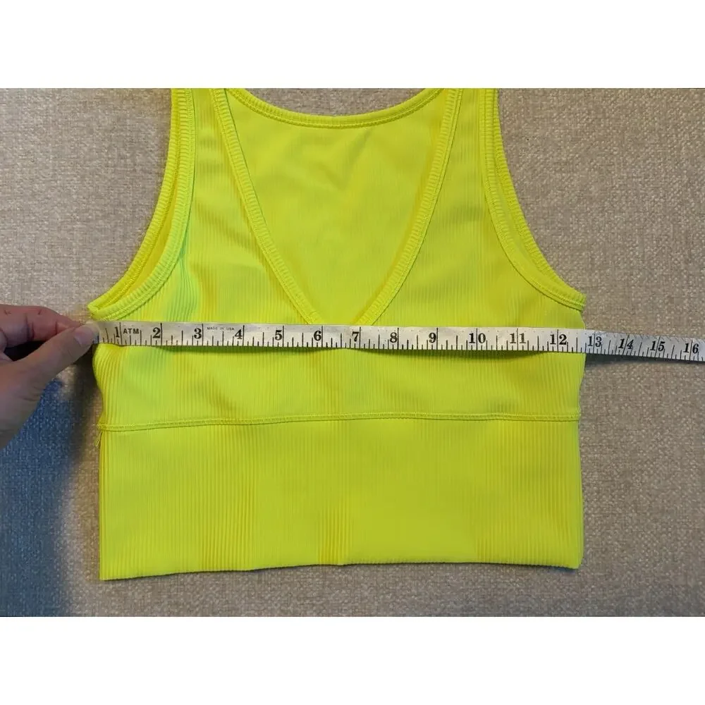 Lululemon Tank Top Womens Size 4 Neon Yellow Ribbed Power Pivot Crop Reversible